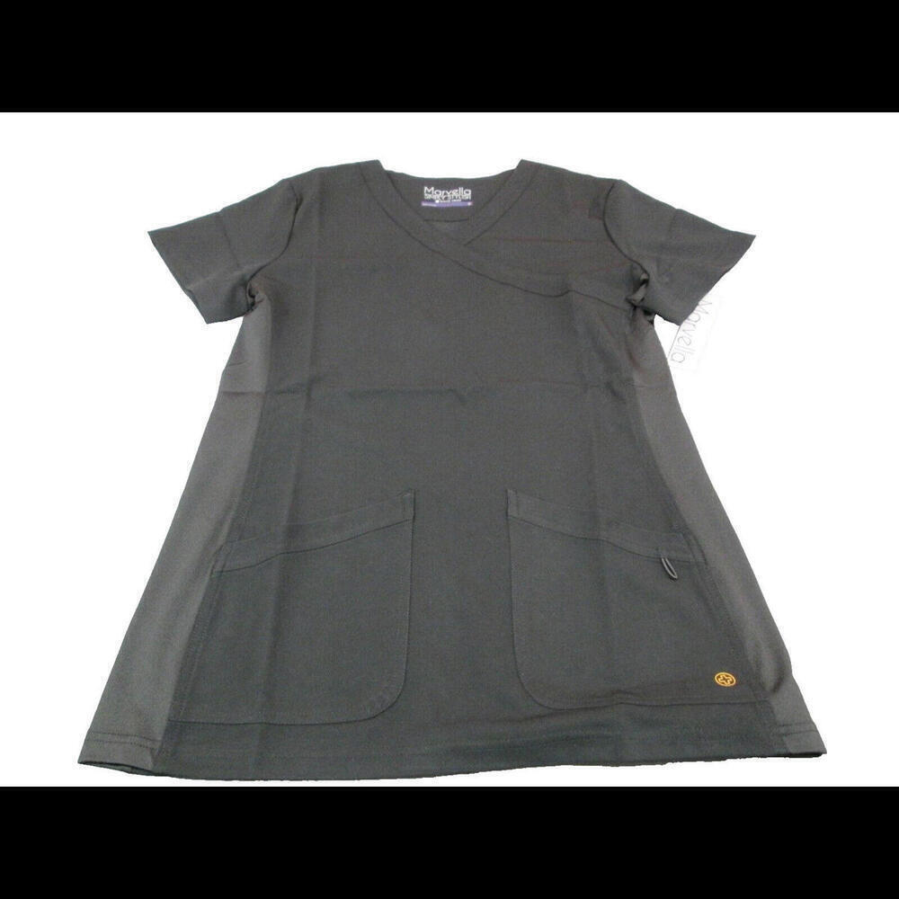Marvella Womens Black Uniform Scrub Top Stretchy Side Panels Nurse Work Wear S‌‌